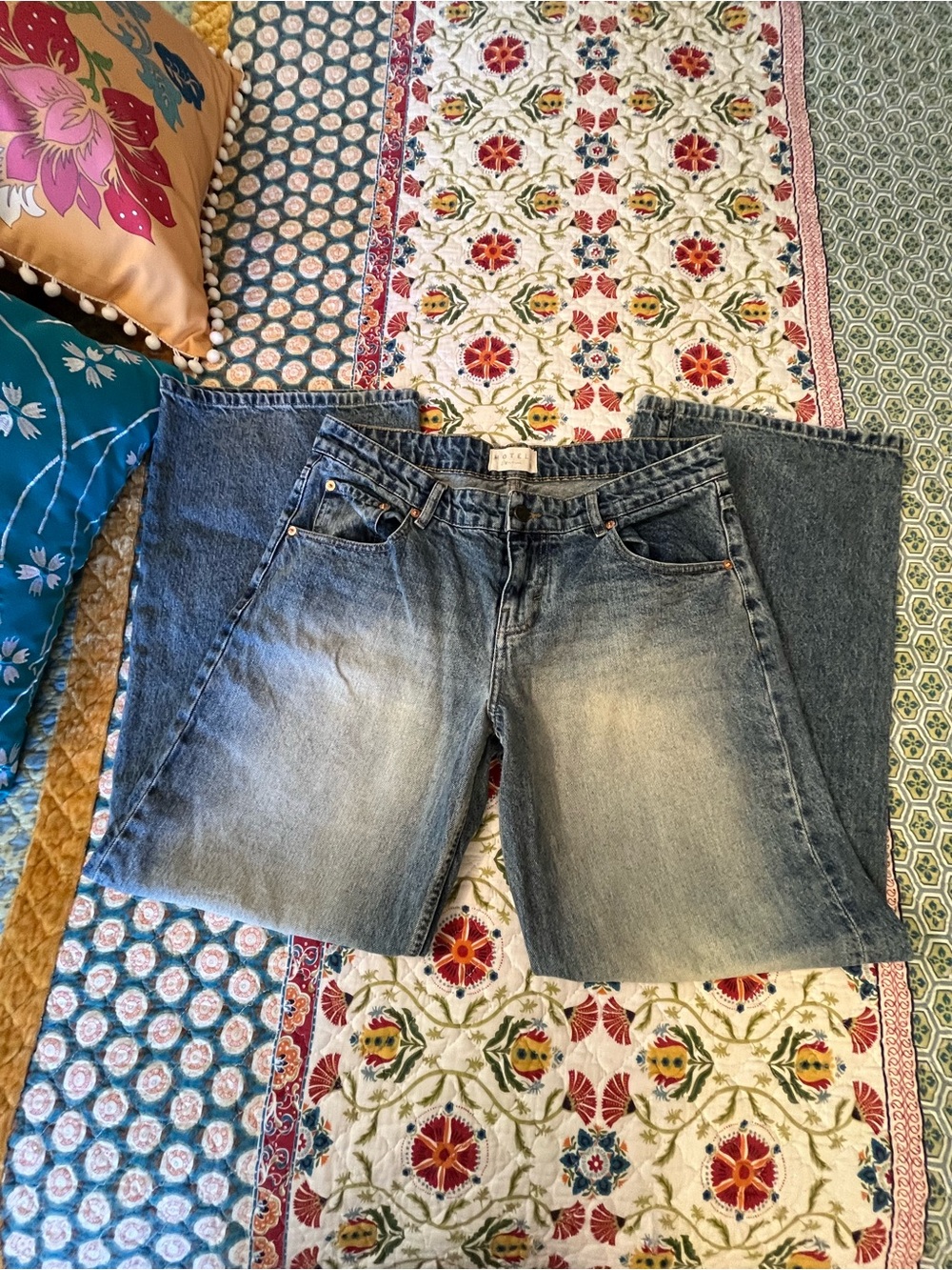 Motel Rocks Denim Jeans Blue Wide Leg Baggy Mid Rise Light Wash Womens 30x32
